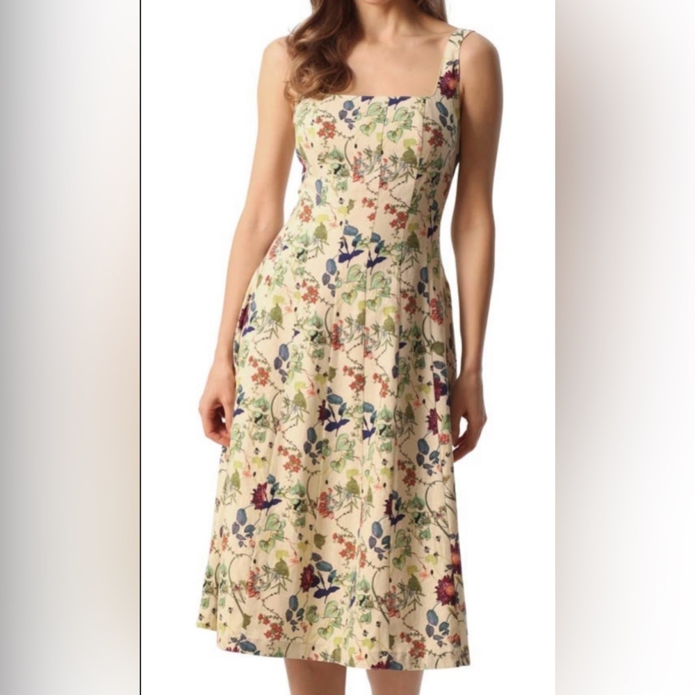 Christian Lacroix Floral Linen Blend Dress Women’s Medium Yellow Square Neck